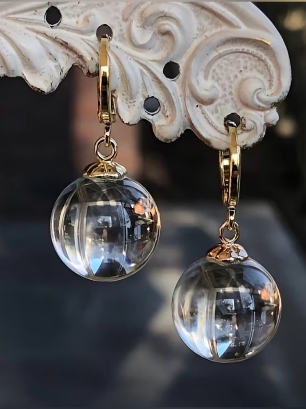 NEW! Trendy Gold Hoop Clear Glass Orb Drop Earrings. Clear Earrings 🫧 A2-74